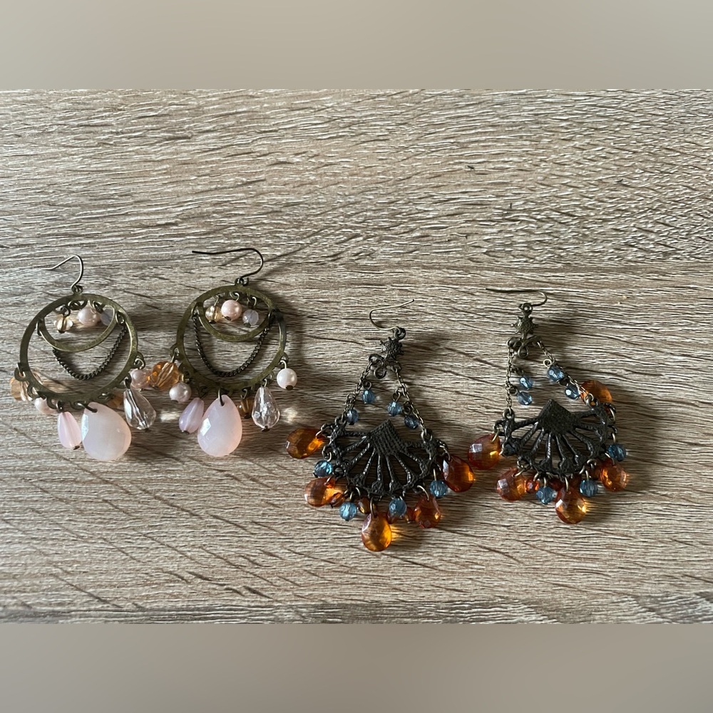 Two vintage chandelier colorful earrings